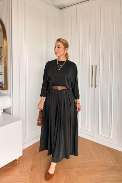 Neşe Etekli Takım Siyah Siyah