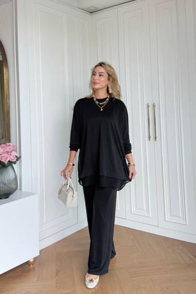 Nuran Pantolonlu Takım Siyah  Siyah