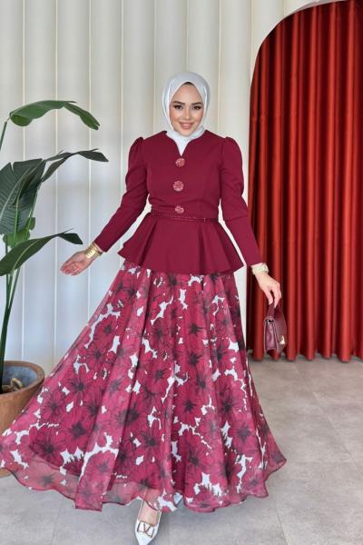 Nurşen Etekli Takım Bordo Bordo