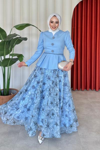 Nurşen Etekli Takım Mavi Mavi