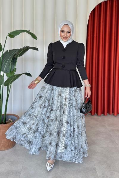 Nurşen Etekli Takım Siyah Siyah