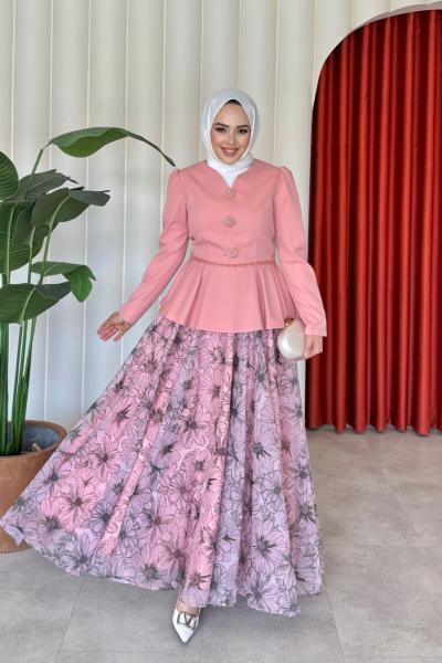 Nurşen Etekli Takım Pembe Pembe