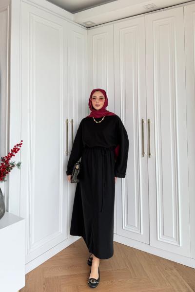 Olcay Triko Elbise Siyah Siyah