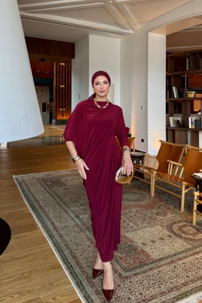 Özge Elbise Bordo Bordo