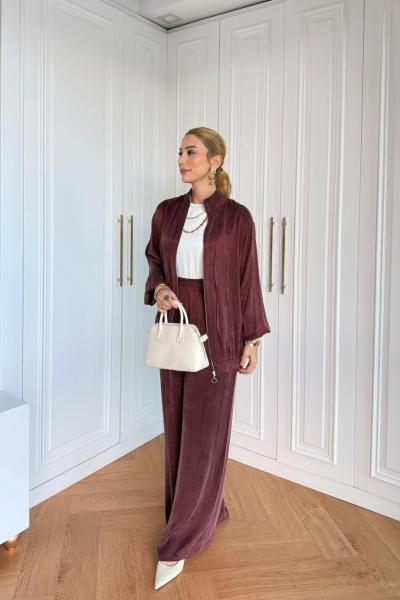 Petek Pantolonlu Takım Bordo  Bordo