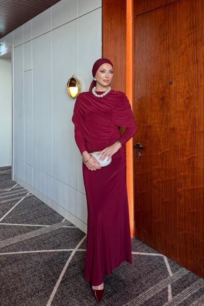 Rabia Elbise Bordo  Bordo