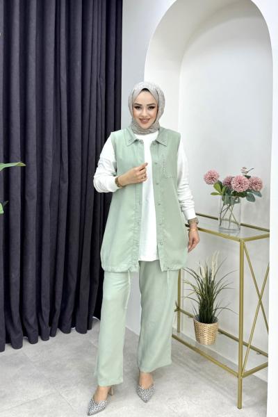 Şafak Pantolonlu Takım Çağla Yeşili Çağla Yeşili