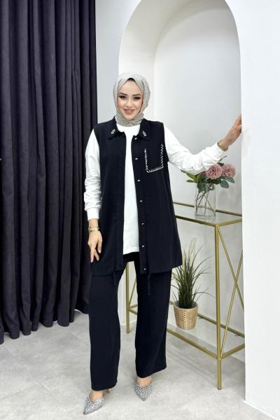 Şafak Pantolonlu Takım Siyah Siyah