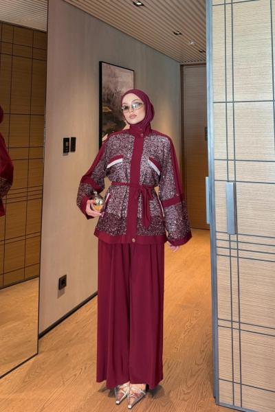 Şahide Pantolon Takım Bordo BORDO
