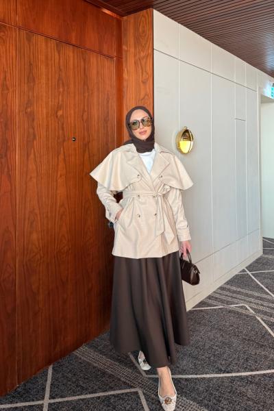 Saliha Deri Trençkot Krem Krem