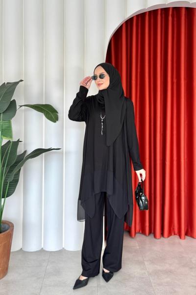 Sedef Pantolonlu Takım Siyah Siyah
