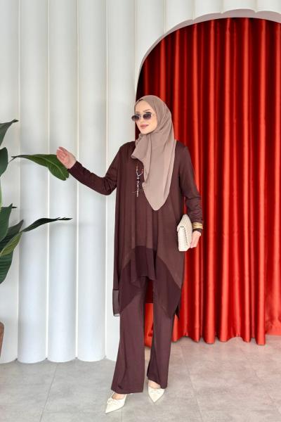 Sedef Pantolonlu Takım Acı Kahve Acı Kahve