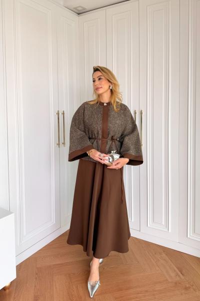 Selen Etekli Takım Kahve Kahverengi