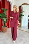 Selen Pantolonlu Takım Bordo Bordo