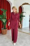 Selen Pantolonlu Takım Bordo Bordo