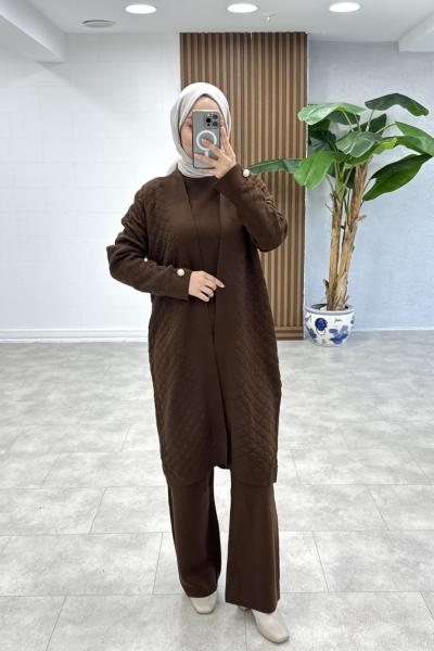 Sema 3lü Pantolonlu Takım Kahverengi Kahverengi