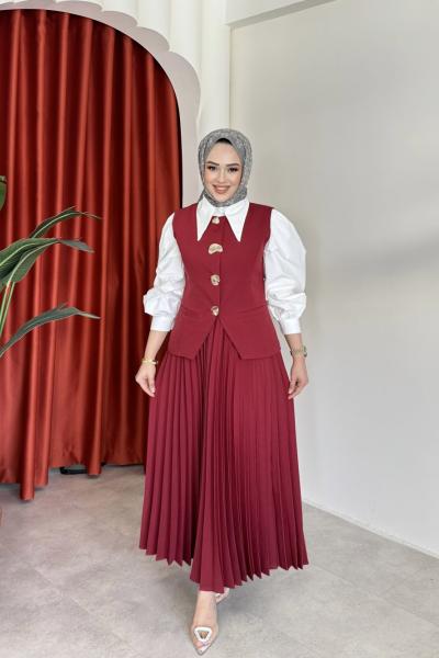 Sıla Etekli Takım Bordo Bordo