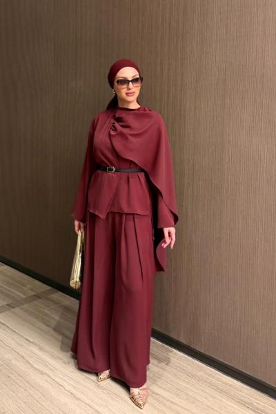 Songül Pantolonlu Takım Bordo BORDO