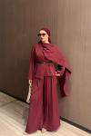 Songül Pantolonlu Takım Bordo BORDO