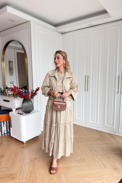 Tutku Elbise Takım Krem Krem