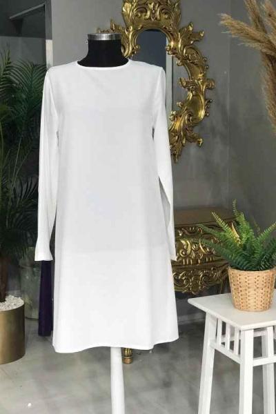 Uzun Kollu İçlik Beyaz Beyaz