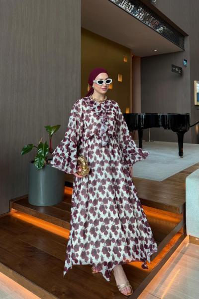 Vira Bordo Çiçek Desenli Etek Takım  BORDO