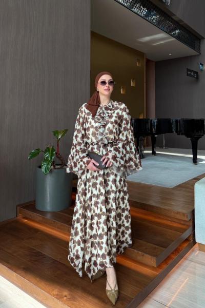 Vira  Kahve Çiçek Desenli Etek Takım  BEYAZ