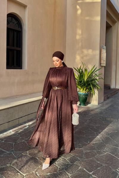 Yaprak Elbise Kahverengi Kahverengi