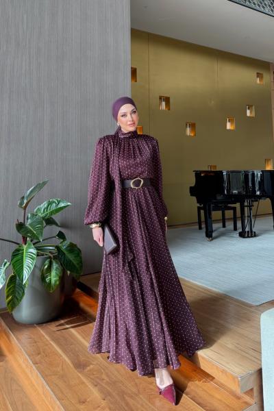 Yaprak Elbise Mürdüm Mürdüm