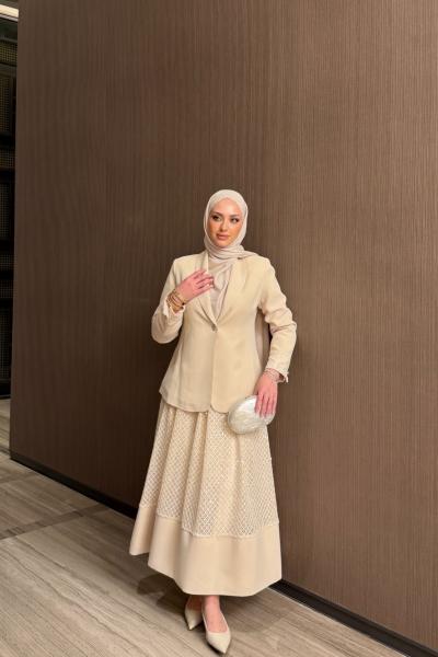 Yasemin Etekli Takım Krem Krem