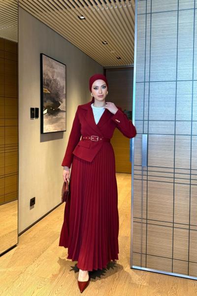 Yelda Elbise Bordo Bordo