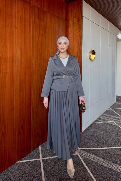 Yelda Elbise Gri Gri