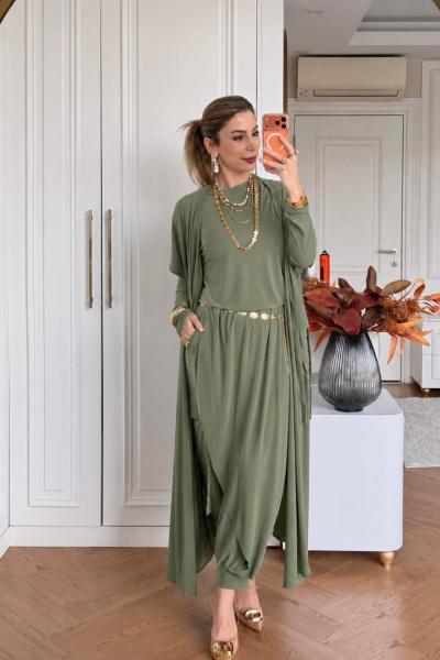 Zarife  Üçlü Pantolon Takım Çağla Çağla Yeşili