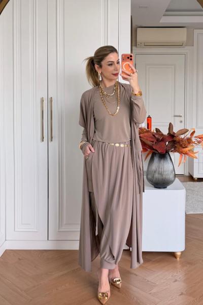 Zarife  Üçlü Pantolon Takım Vizon  Vizon