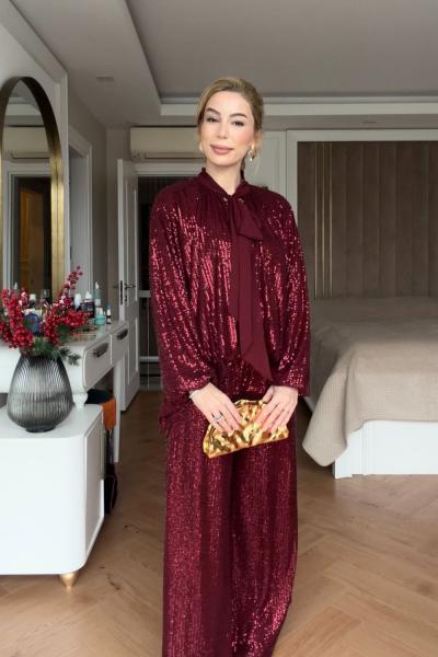 Zeren Pantolonlu Takım Kırmızı Kırmızı