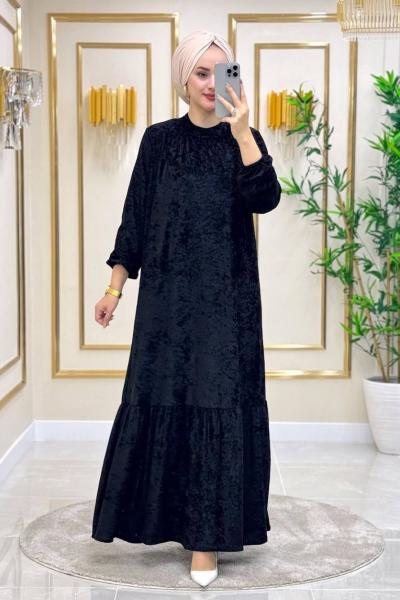 Bukre Kadife Elbise - Siyah
