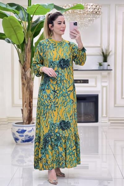 Elvan Viskon Elbise - Yağ Yeşili