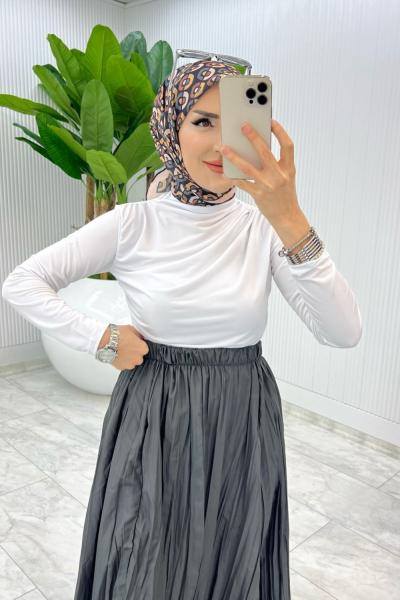 Beyaz - Gri Tek Sadece Bluz Tesettür Giyim