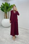 Bordo Asimetrik Takım Tesettür Giyim