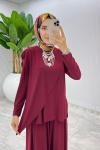 Bordo Asimetrik Takım Tesettür Giyim