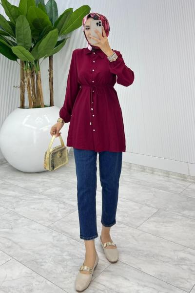 Bordo Bağcıklı Gömlek Tesettür Giyim