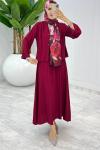 Bordo Halime Elbise Takım Tesettür Giyim