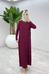 Bordo  İzel Triko Elbise Tesettür Giyim