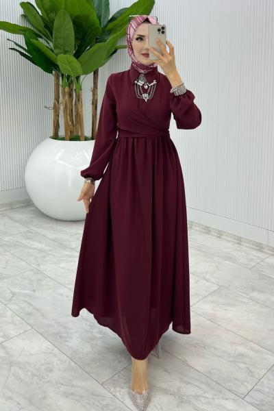 Bordo Premıum Dilara Elbise Tesettür Giyim