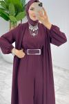 Bordo Premium Silva Tulumlu Abaya Takım Tesettür Giyim