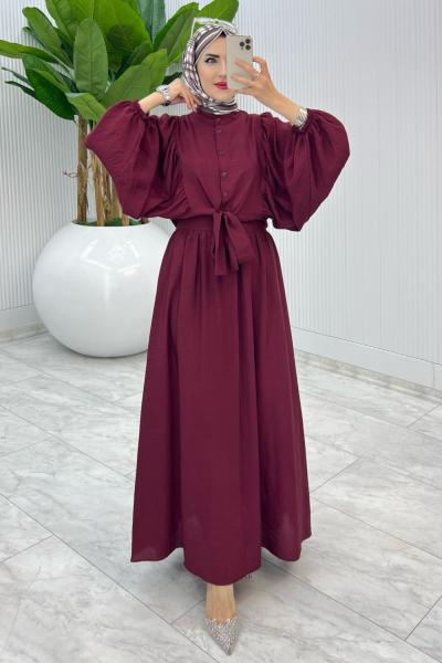 Bordo Premium Yarasa Etek Takım Tesettür Giyim
