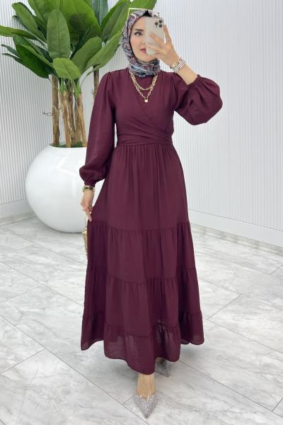 Bordo Premıum Leha Elbise Tesettür Giyim