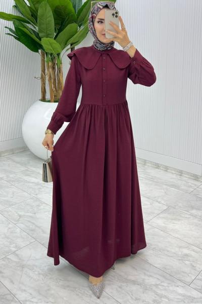 Bordo Premium Bebe Yaka Elbise Tesettür Giyim