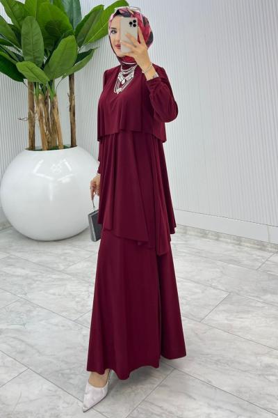Bordo Premium Diva Elbise Tesettür Giyim