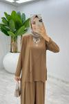 Camel Asimetrik Takım Tesettür Giyim